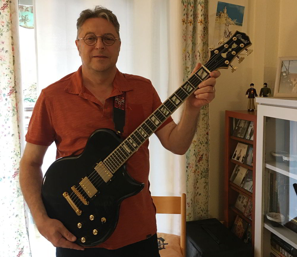 Carles Vidal of Barcelona, Spain with his new Black Conti Solid Body Prototype Guitar