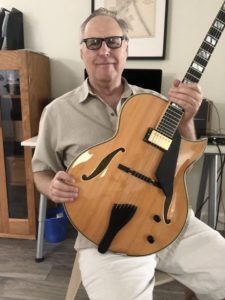Ian Leyland with his gorgeous natural finish Conti Heirloom Thin Archtop Jazz Guitar