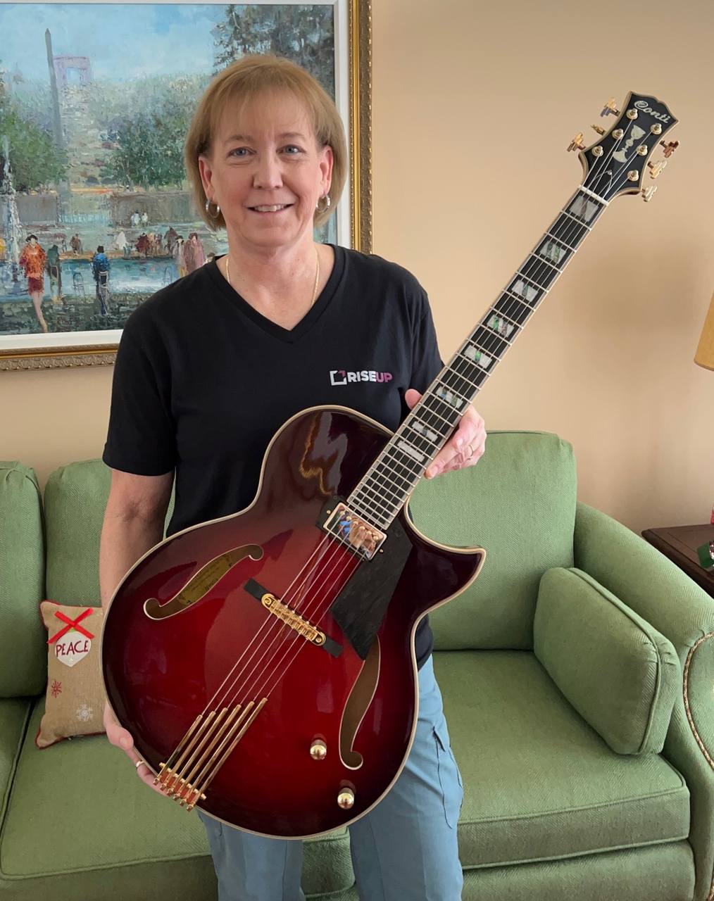 Nancy Powers with her new Conti Entrada Archtop Jazz Guitar