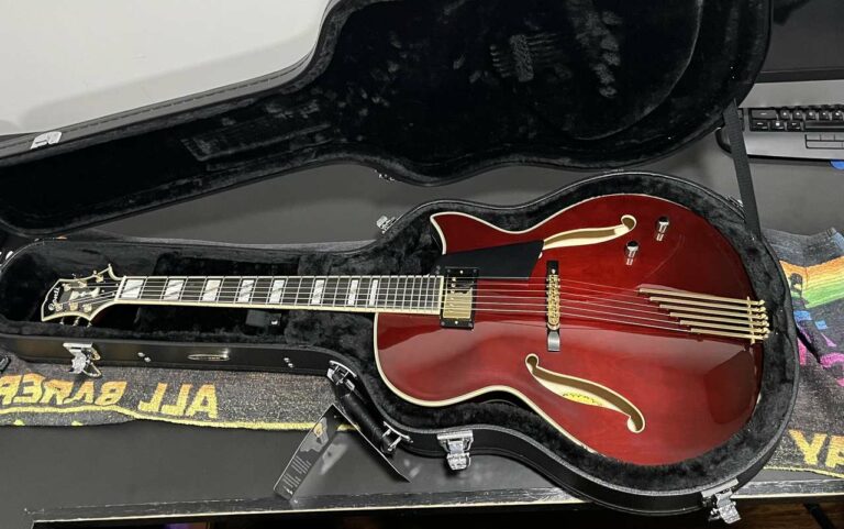 What a great photo Peter took of his brand new Port Wine Conti Entrada Archtop Guitar